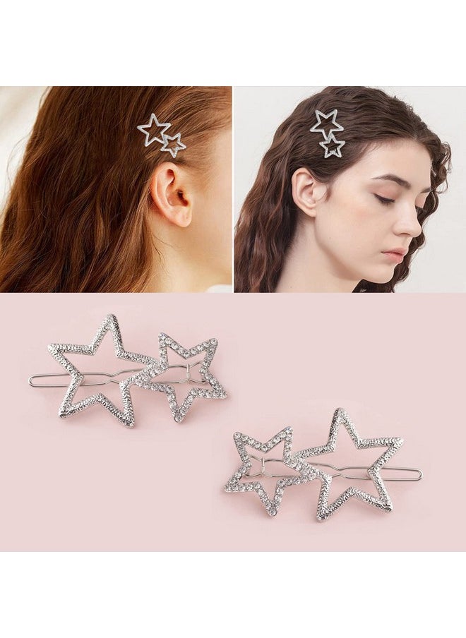AEGYPIUS - 2Pcs Hollow Star Hair Clips, Non-Slip Metal Geometric Hairpin, Elegant Rhinestone Hair Barrettes For Women Lady Girls Styling Hair Accessories (Silver) - Image 1