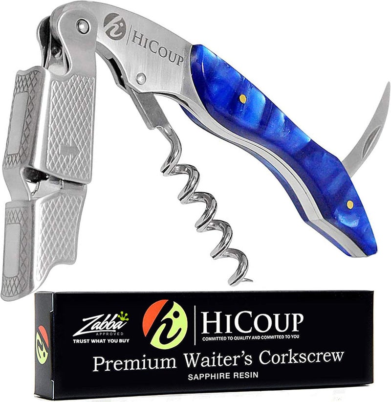 HiCoup Kitchenware فتاحة نبيذ - مفتاح احترافي لزجاجات النبيذ مع قاطع ورق ورافعة غطاء - مفتاح نبيذ يدوي للخدم والنُدُل وبارتندرز والاستخدام المنزلي - ياقوتي - Image 1