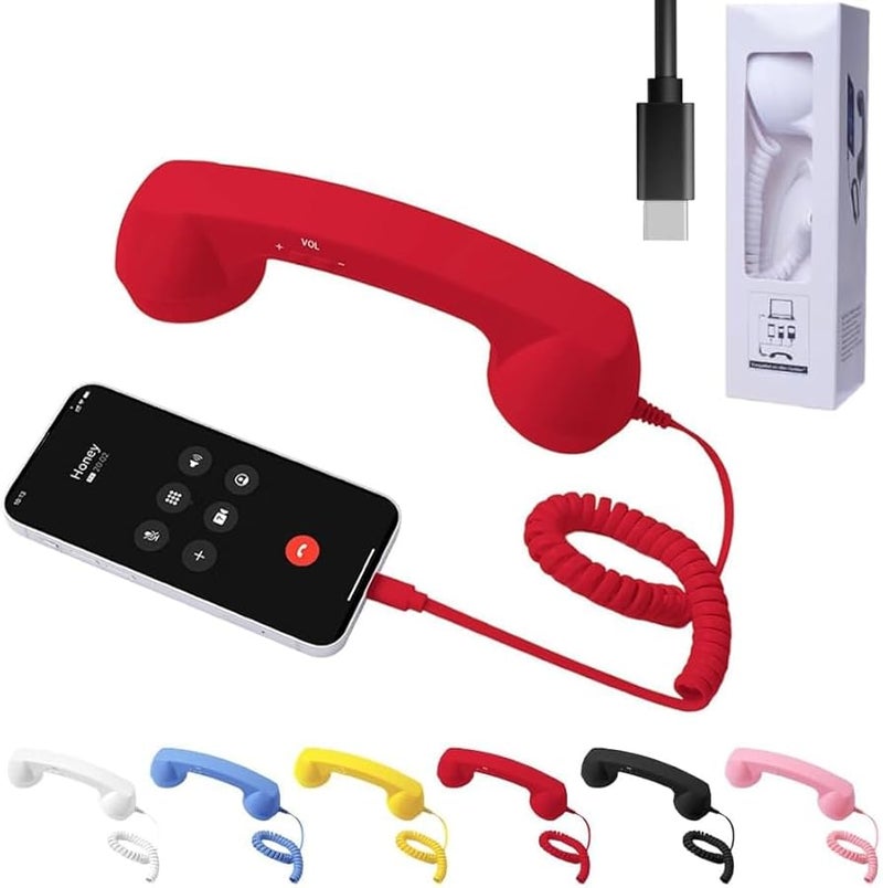 2026 Upgrade Retro Phone Handset Type C Wired Receiver Classic Red For All Cell Phones - Image 2