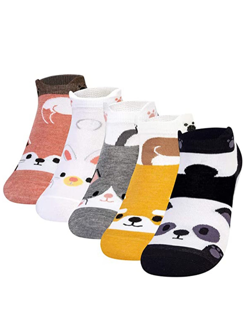 SYOSI 5 Pairs Cute Cotton Socks Short Funny Animal Design Low Socks for Girl Boy Women and Man - Image 1