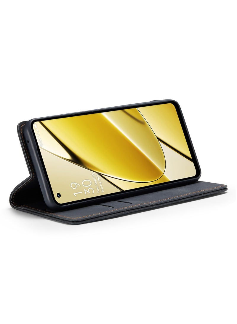 CaseMe Phone Case Luxury PU Leather Design 013 Flip Cover Card Slot Holder Cover For Realme 11 4G (Black)  - Image 2