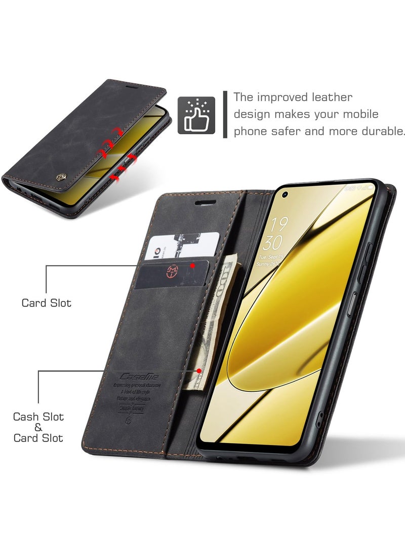 CaseMe Phone Case Luxury PU Leather Design 013 Flip Cover Card Slot Holder Cover For Realme 11 4G (Black)  - Image 3