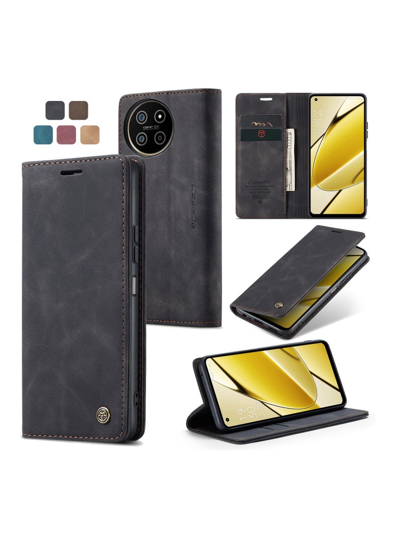 CaseMe Phone Case Luxury PU Leather Design 013 Flip Cover Card Slot Holder Cover For Realme 11 4G (Black)  - Image 4
