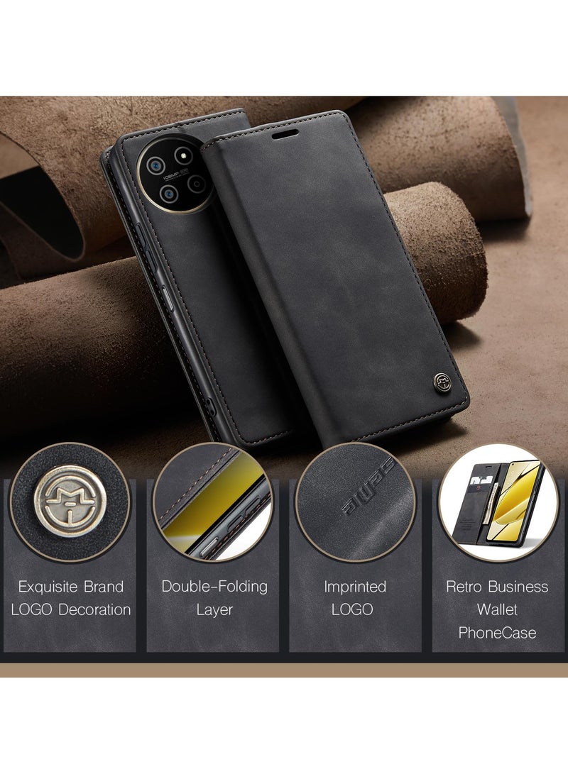 CaseMe Phone Case Luxury PU Leather Design 013 Flip Cover Card Slot Holder Cover For Realme 11 4G (Black)  - Image 5