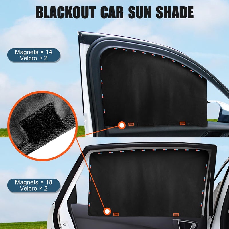 2win2buy Car Side Window Sun Shade, 4 Pcs Magnet + Velcro Reinforcement Car Window Covers Blackout Privacy Car Curtains Universal UV Protection Automotive Window Sunshades for Family Baby Kids Car Camping - Image 2