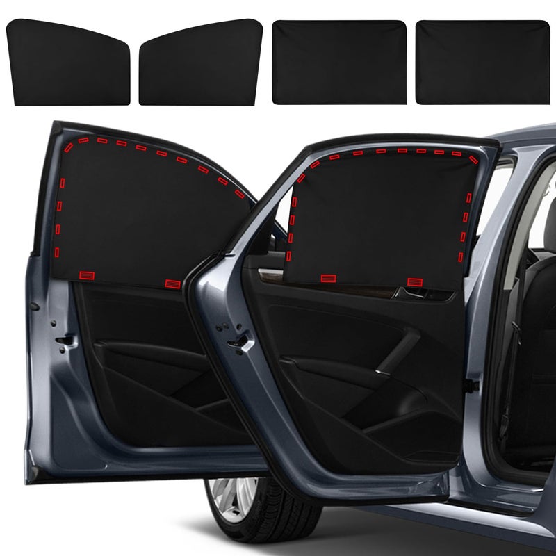 2win2buy Car Side Window Sun Shade, 4 Pcs Magnet + Velcro Reinforcement Car Window Covers Blackout Privacy Car Curtains Universal UV Protection Automotive Window Sunshades for Family Baby Kids Car Camping - Image 1