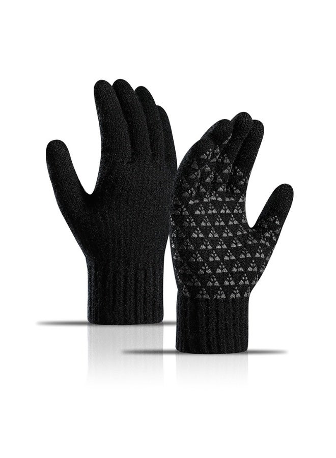 Lyaxm 1 pair Men's Winter Thickened Warm Wool Gloves Winter Knit Gloves  Warm fingers Outdoor Windproof Cycling Gloves Touchscreen Gloves Full Finger Fitness Gloves Outdoor Windproof Touch Screen Gloves - Image 1