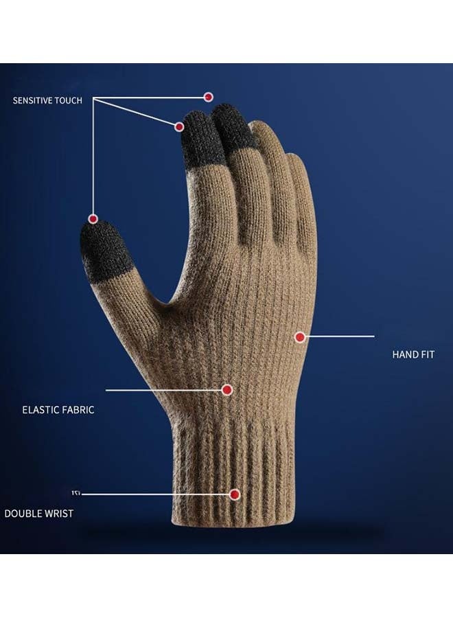 Lyaxm 1 pair Men's Winter Thickened Warm Wool Gloves Winter Knit Gloves  Warm fingers Outdoor Windproof Cycling Gloves Touchscreen Gloves Full Finger Fitness Gloves Outdoor Windproof Touch Screen Gloves - Image 4