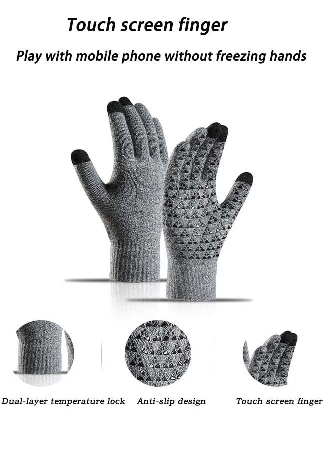 Lyaxm 1 pair Men's Winter Thickened Warm Wool Gloves Winter Knit Gloves  Warm fingers Outdoor Windproof Cycling Gloves Touchscreen Gloves Full Finger Fitness Gloves Outdoor Windproof Touch Screen Gloves - Image 2