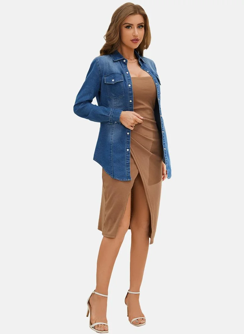 YUNIQEE Blue Regular Fit Spread Collar Long Sleeves Shirts