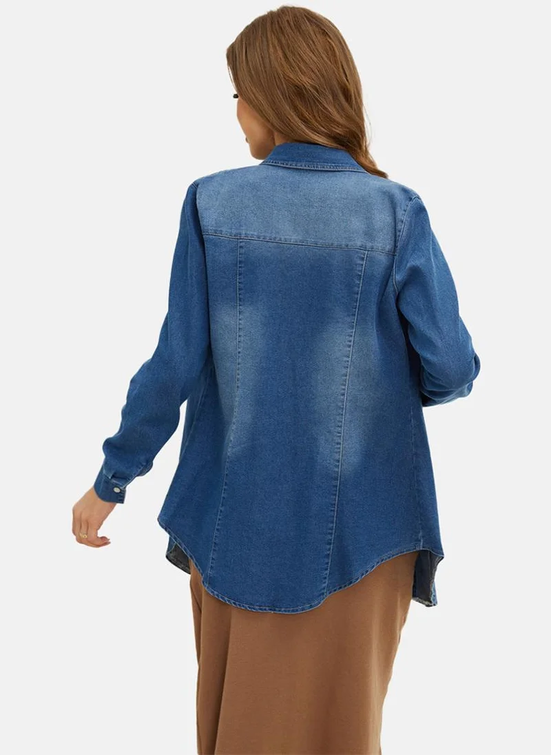 YUNIQEE Blue Regular Fit Spread Collar Long Sleeves Shirts