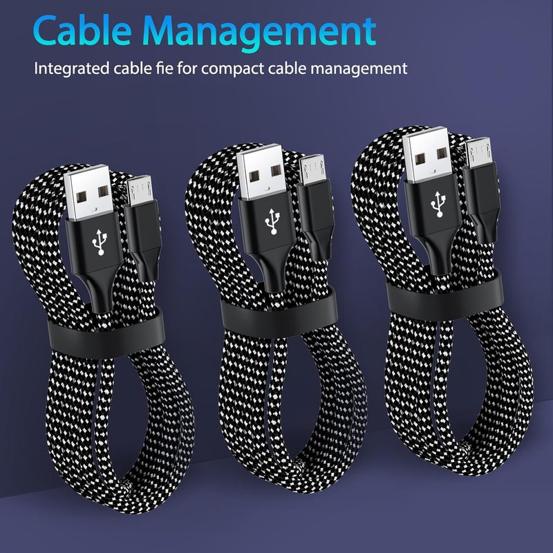 SCOVEE PS4 Controller Charger Cable 3-Pack 6FT for Xbox One Controller,Dualshock 4,PS4 Charging Cord,Nylon Braided Micro USB Data Sync Cable for Xbox One S/X,Playstation 4,PS4 Slim/Pro,Charge and Play Wire - Image 5