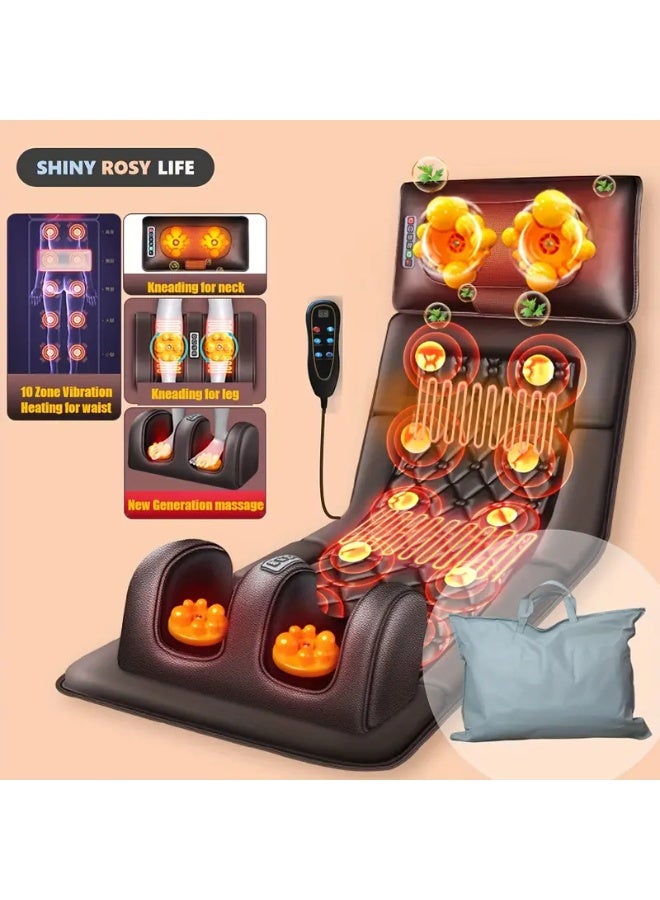 وسادة تدليك لكامل الجسم مع اهتزاز موجي بـ 10 مناطق ووسادة عجن – حصيرة تدفئة للاسترخاء مع تدليك القدم والساق - Image 1