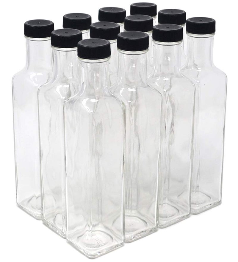 nicebottles Clear Glass Quadra Bottles, 250ml, Black Caps (8.5 Fl Oz) - Case of 12 - Image 5