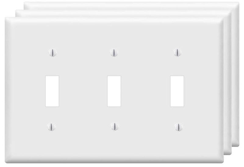 Toggle Light Switch Wall Plates 3Gang Switch Electrical Cover Plate Unbreakable Thermoplastic Faceplate White 3 Pack
