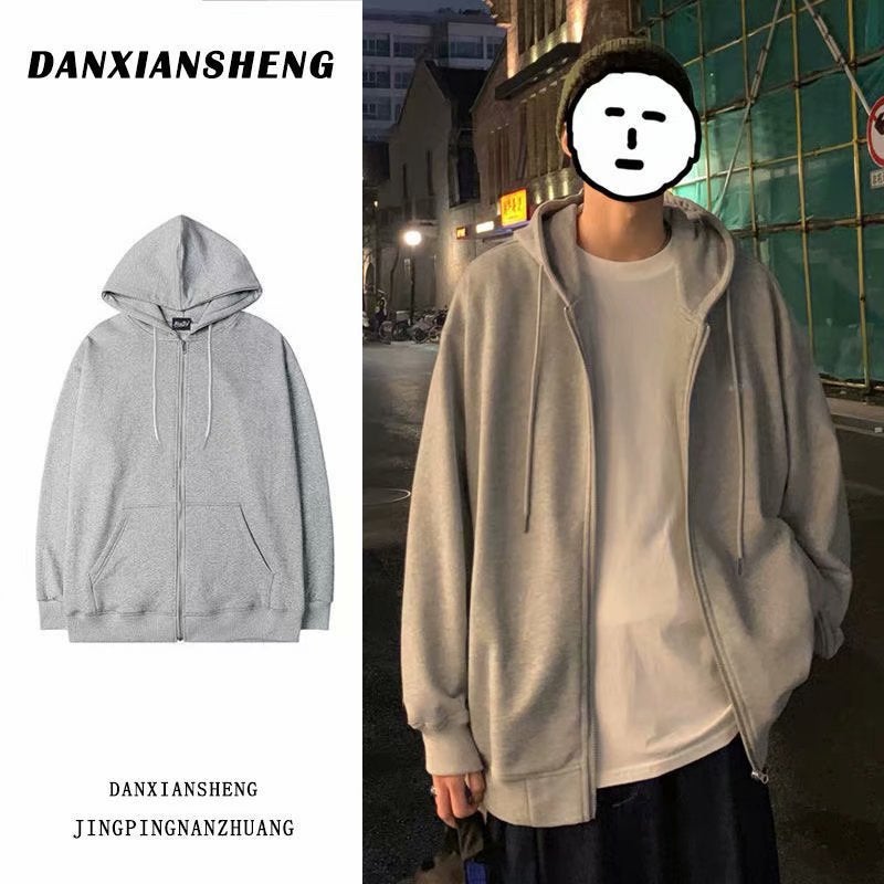 Autumn Winter Hooded Sweatshirt Mens Korean Fashion Casual Plus Velvet Loose Sportswear Black fleece-lined - Image 4