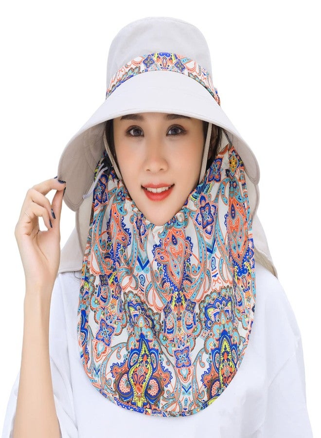 Huamulan Women Sun Protection Hat Ponytail Neck Face Flap Cover Garden Summer Hats Travel Outdoor Fishing Visor Cap Chin Cord Sports M9099-mise - Image 1