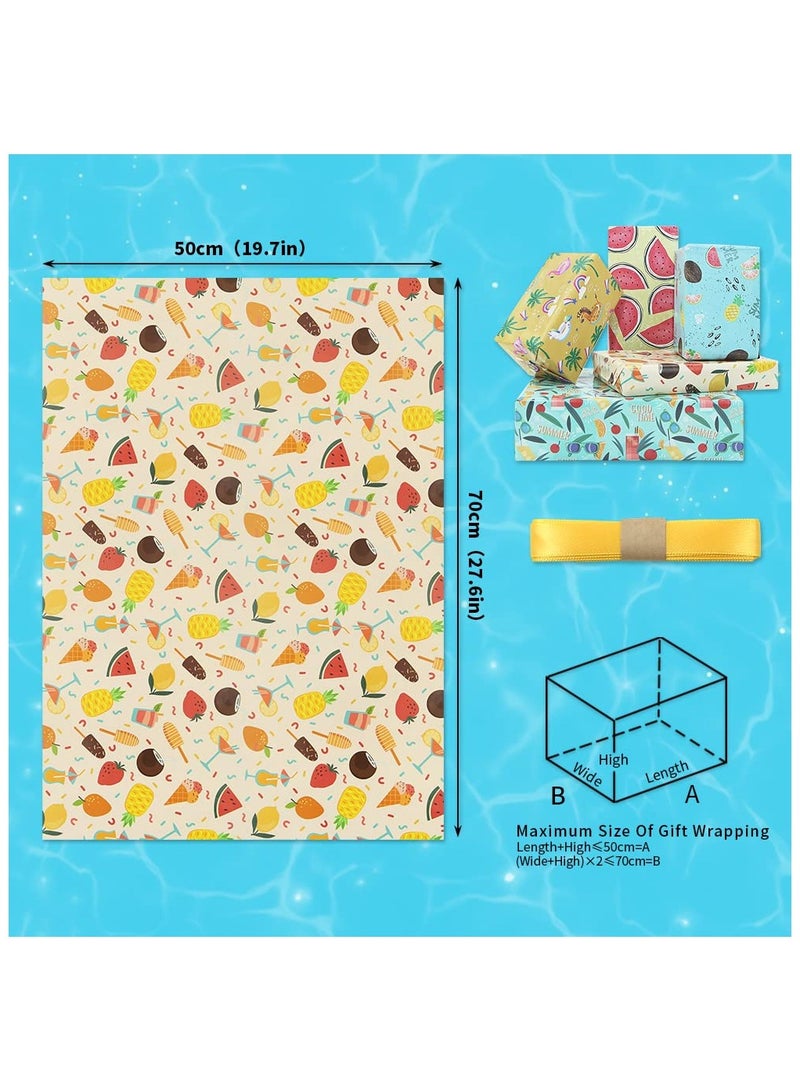 SYOSI Summer Wrapping Paper Folded Flat, Fruit Tropical Island Beach Theme Wrapping Paper (5 Designs,10 Sheets) - 27" X 20" Per Sheet for Kids Boys Girls on Birthday Holiday Baby Shower Pool Party - Image 2