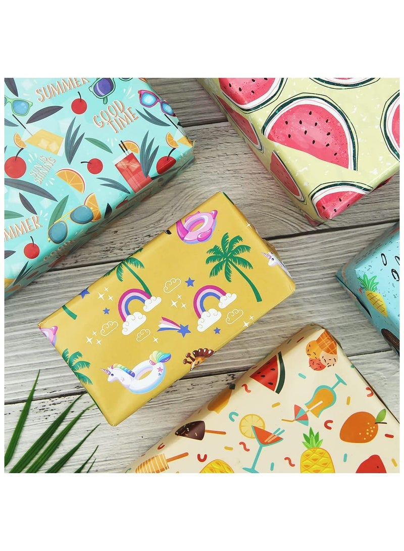 SYOSI Summer Wrapping Paper Folded Flat, Fruit Tropical Island Beach Theme Wrapping Paper (5 Designs,10 Sheets) - 27" X 20" Per Sheet for Kids Boys Girls on Birthday Holiday Baby Shower Pool Party - Image 4