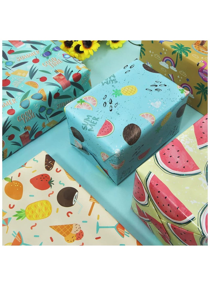 SYOSI Summer Wrapping Paper Folded Flat, Fruit Tropical Island Beach Theme Wrapping Paper (5 Designs,10 Sheets) - 27" X 20" Per Sheet for Kids Boys Girls on Birthday Holiday Baby Shower Pool Party - Image 5