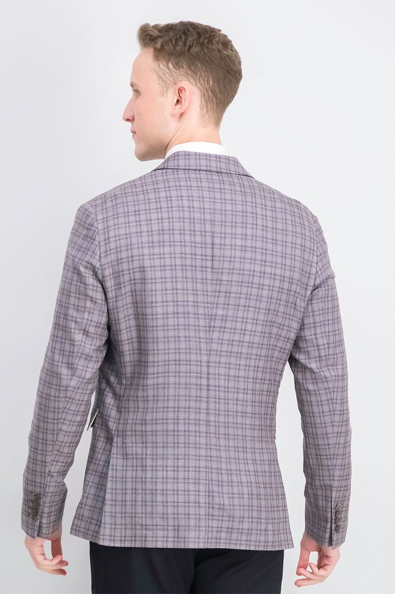 Paul Smith Men Regular Fit 2 Buttoned Long Sleeve Plaid Blazer, Grey - Image 3