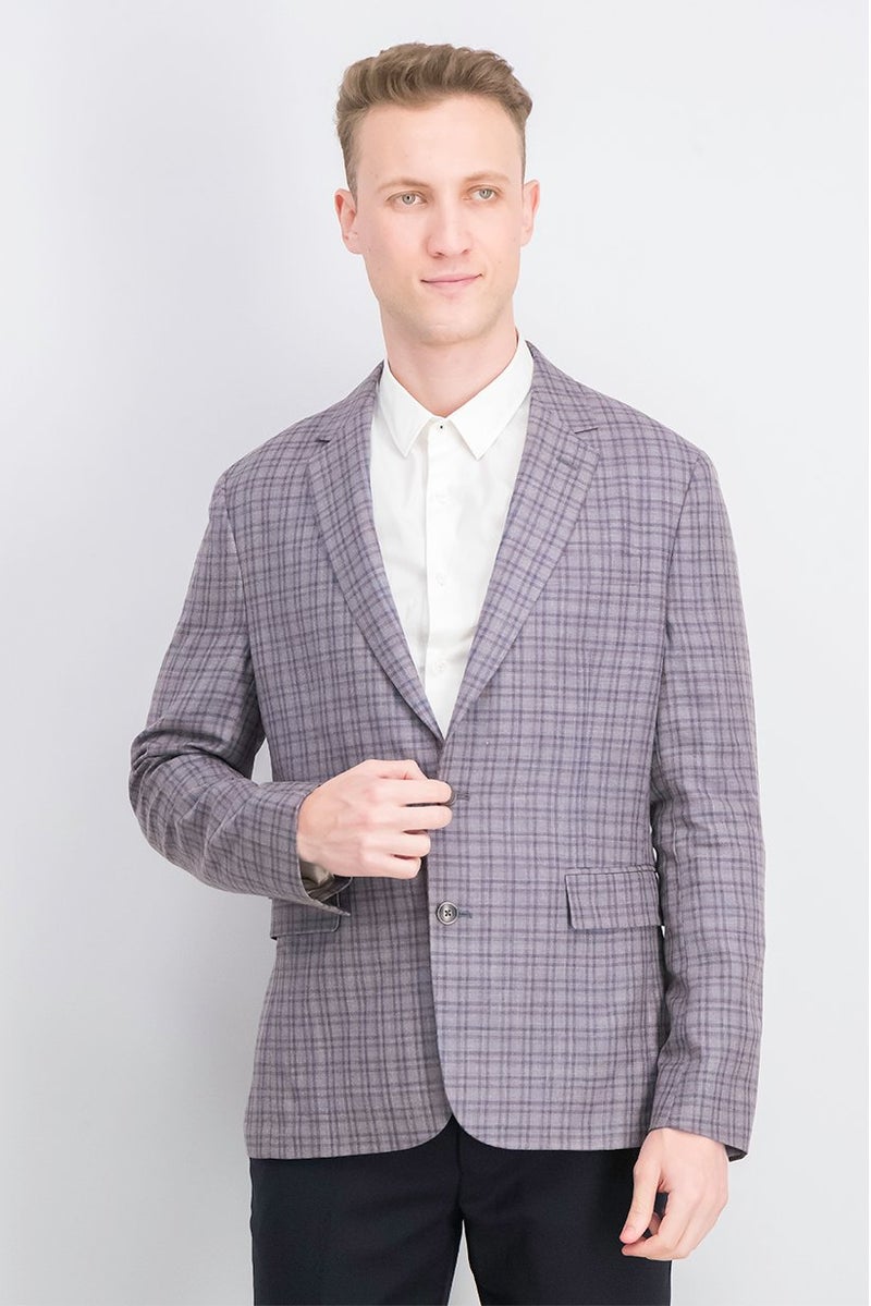 Paul Smith Men Regular Fit 2 Buttoned Long Sleeve Plaid Blazer, Grey - Image 1