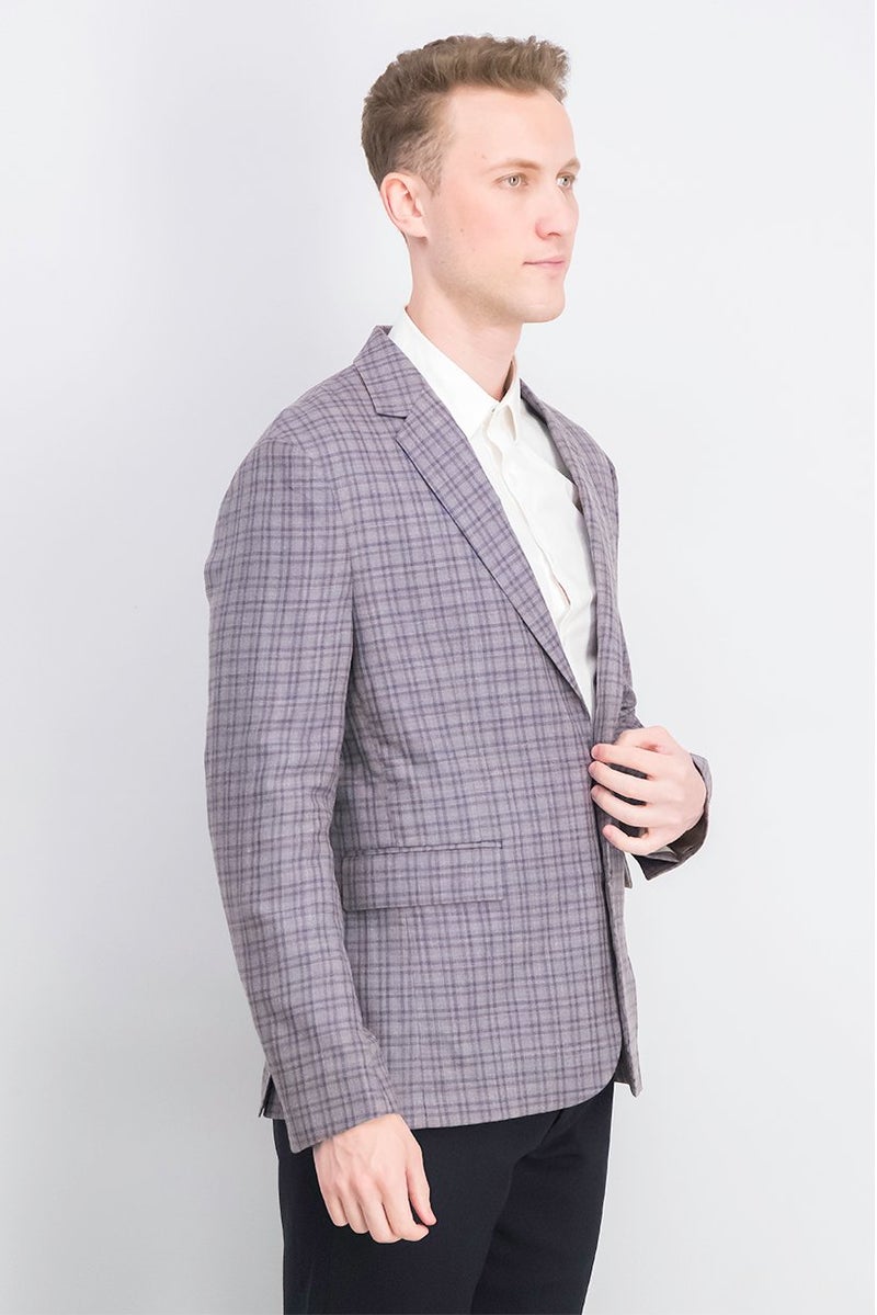Paul Smith Men Regular Fit 2 Buttoned Long Sleeve Plaid Blazer, Grey - Image 2