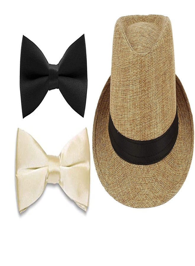 CLOTHERA قبعة فيدورا للأطفال من كلوتيرا مع رباط بني وأسود (بيج، صغير) - Image 1