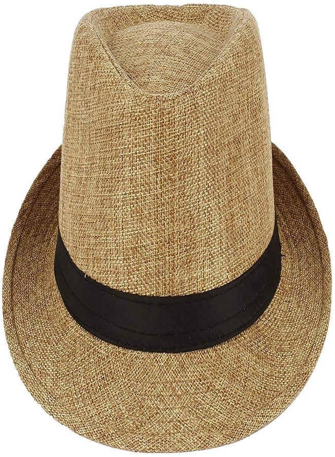 CLOTHERA قبعة فيدورا للأطفال من كلوتيرا مع رباط بني وأسود (بيج، صغير) - Image 4