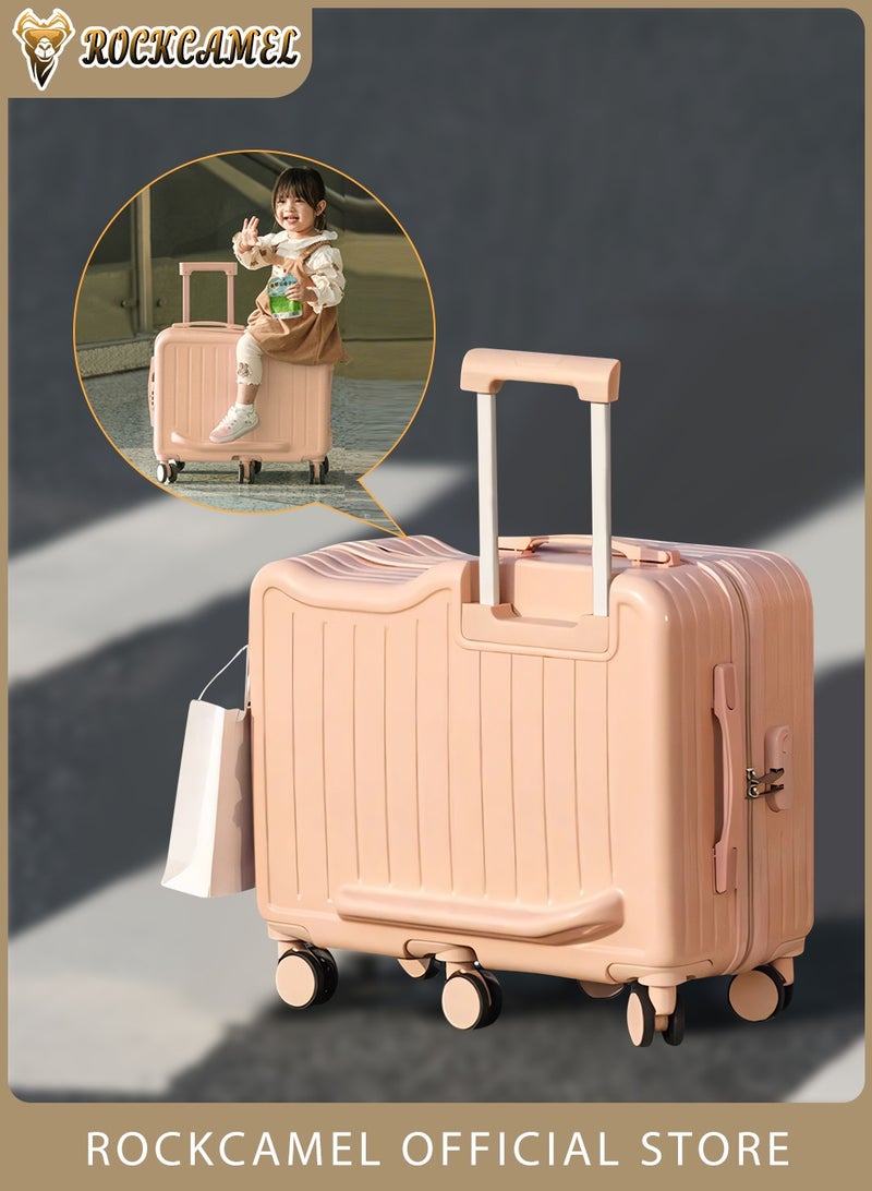 ROCKCAMEL Kids Luggage Ride-On Suitcase, ABS Hard Shell Trolley Case with Cup Holder & Side Hook, 6*360°Silent Wheels, Built-in Password Lock, Anti-Scratch, Fun Trunk Case for Air Travel (Pink, 22-Inch) - Image 1