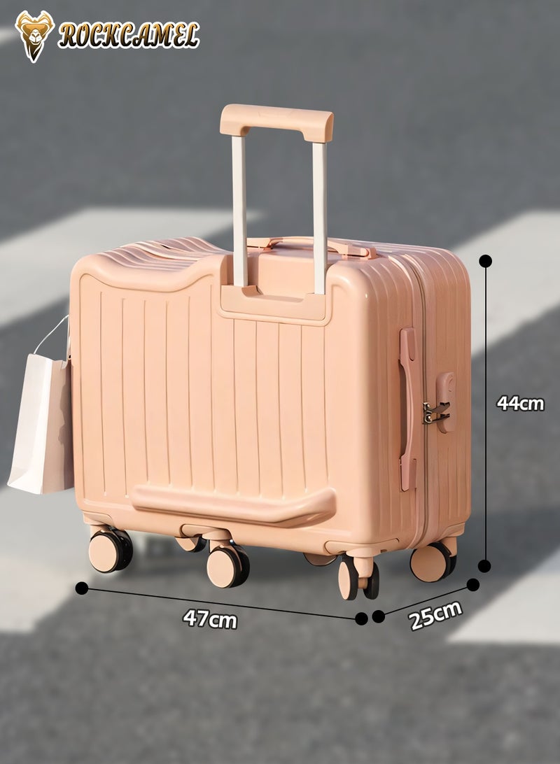 ROCKCAMEL Kids Luggage Ride-On Suitcase, ABS Hard Shell Trolley Case with Cup Holder & Side Hook, 6*360°Silent Wheels, Built-in Password Lock, Anti-Scratch, Fun Trunk Case for Air Travel (Pink, 22-Inch) - Image 2