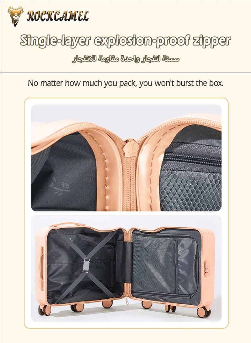 ROCKCAMEL Kids Luggage Ride-On Suitcase, ABS Hard Shell Trolley Case with Cup Holder & Side Hook, 6*360°Silent Wheels, Built-in Password Lock, Anti-Scratch, Fun Trunk Case for Air Travel (Pink, 22-Inch) - Image 4