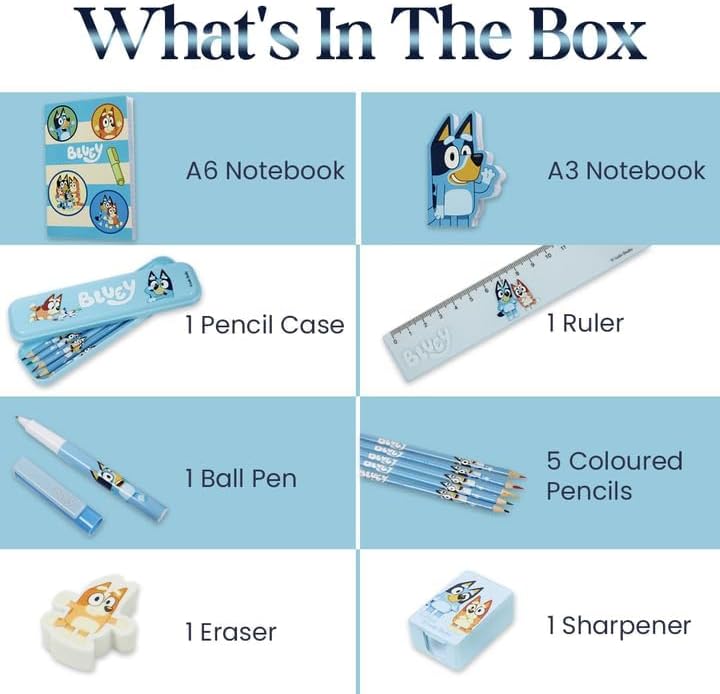 Bluey Kids Stationery Set A6 A3 Notebook Pencil Case Pen Ruler Great Back to School Gift - Image 5