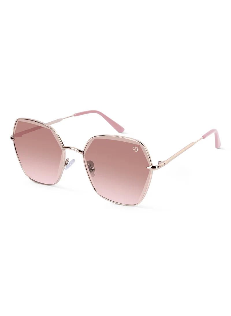 Woggles Latest & Stylish UV Protected Peach Hexagonal Sunglasses for Women