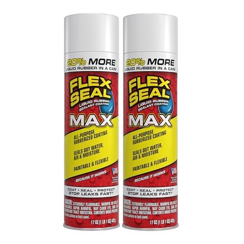Flex Seal MAX, 17 oz, 2-Pack, White, Stop Leaks Instantly, Waterproof Rubber Spray On Sealant Coating, Perfect for Gutters, Wood, RV, Campers, Roof Repair, Skylights, Windows, and More - Image 1