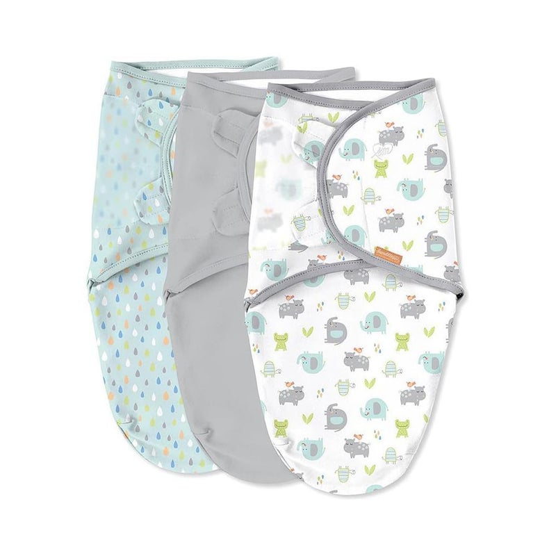 SwaddleMe by Ingenuity Original Swaddle, 100% Cotton, Improves Sleep & Calms Startle Reflex, 0-3 Months, 3-Pack - Jungle Drops - Image 1