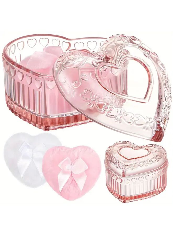 3pcs Pink Heart Velour Powder Puff Set Soft Washable Reusable For Wet And Dry Makeup - Image 1