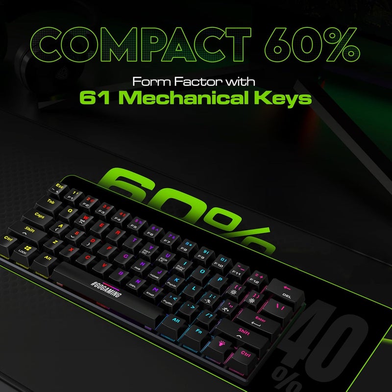 SpinBot لوحة مفاتيح ميكانيكية Rage MK61 - تصميم فائق الصغر 60% | مفاتيح زرقاء لمسية | إضاءة RGB ديناميكية متعددة الألوان | 22 مفتاح مضاد للتداخل | بناء ABS متين | كابل بطول 1.5م خالي من التشابك - Image 3