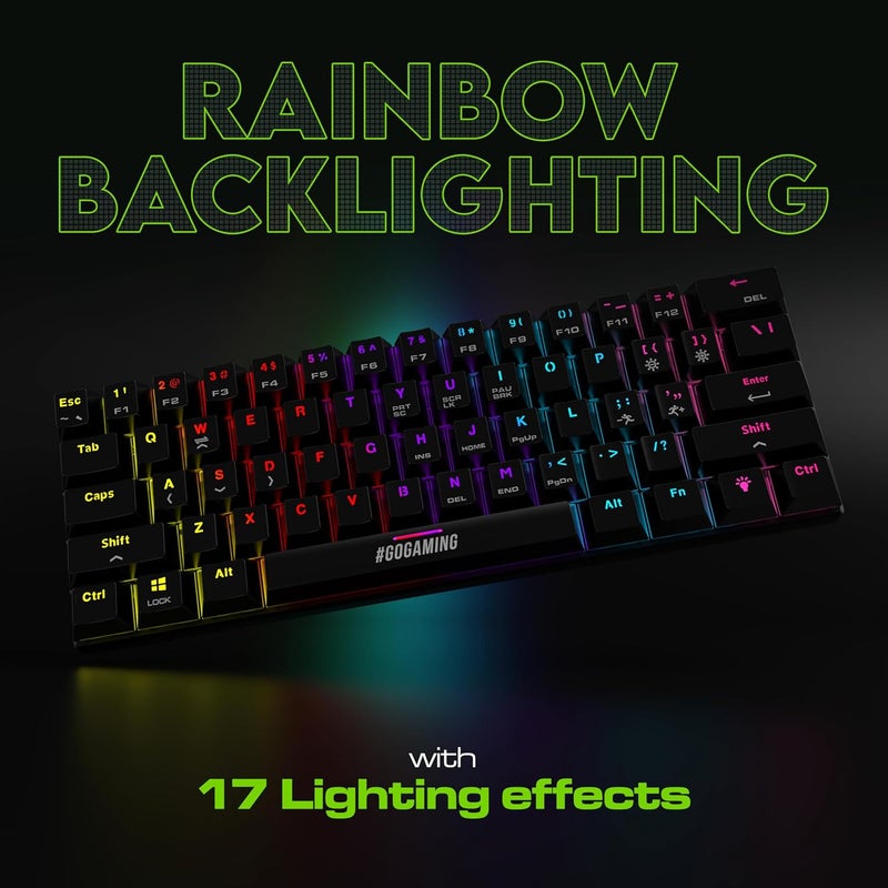 SpinBot لوحة مفاتيح ميكانيكية Rage MK61 - تصميم فائق الصغر 60% | مفاتيح زرقاء لمسية | إضاءة RGB ديناميكية متعددة الألوان | 22 مفتاح مضاد للتداخل | بناء ABS متين | كابل بطول 1.5م خالي من التشابك - Image 4