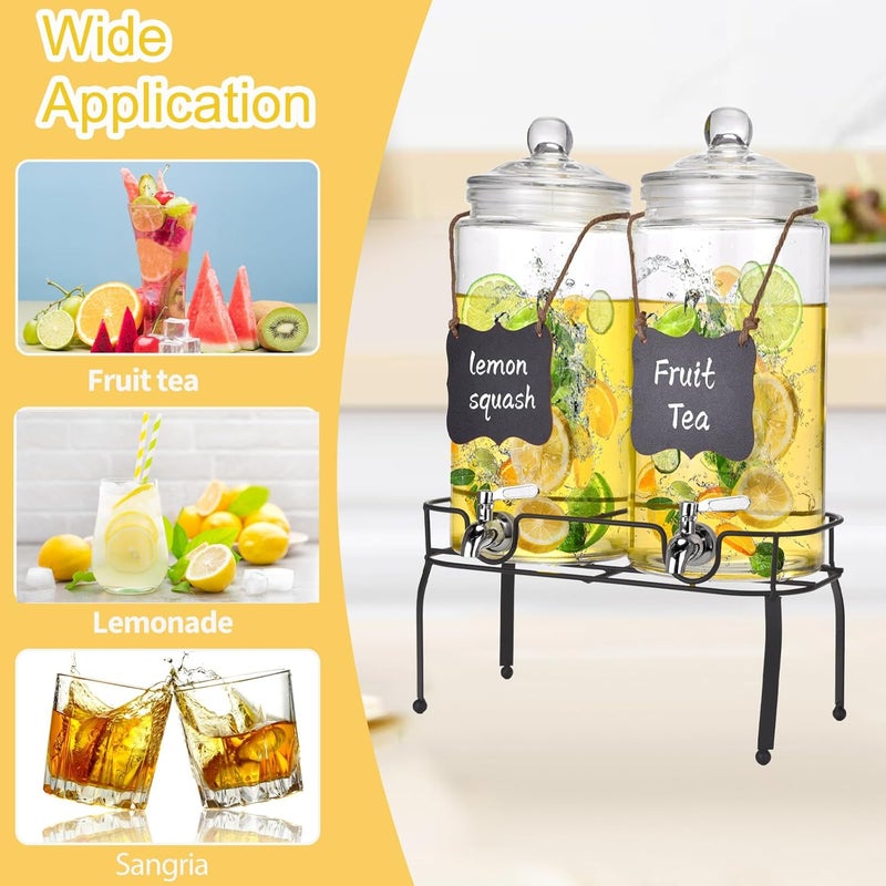 Edycur 1.5 Gallon Glass Drink Dispenser Set of 2, Drink Dispensers for Parties, Beverage Dispenser with Stand and Glass Lid, 100% Leakproof Spigot, Ideal for Lemonade, Juice, Laundry Detergent Dispenser - Image 3