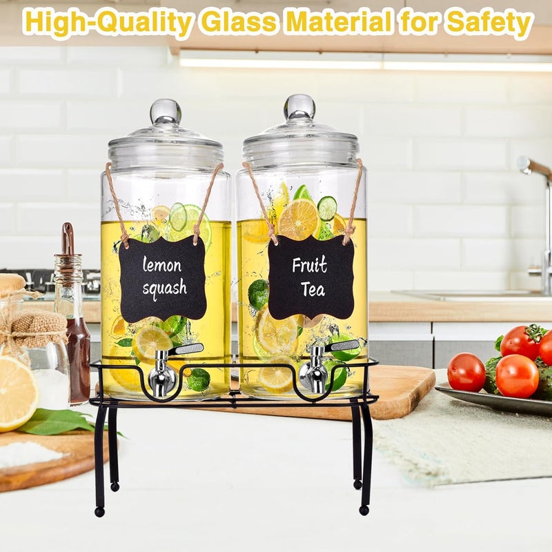 Edycur 1.5 Gallon Glass Drink Dispenser Set of 2, Drink Dispensers for Parties, Beverage Dispenser with Stand and Glass Lid, 100% Leakproof Spigot, Ideal for Lemonade, Juice, Laundry Detergent Dispenser - Image 4