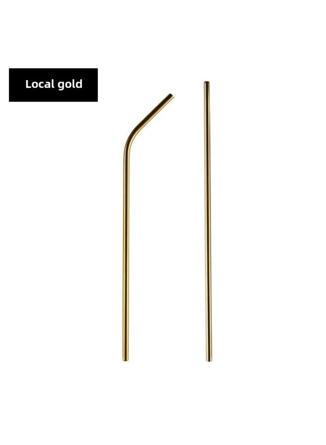 304 Stainless Steel Straw Creative Titanium-plated Straw Milk Tea Beverage Convenient Straight Bending Metal Straw Can Be Printed Logo-Color:Tuhaojin-Specifications:201 Long - Image 1