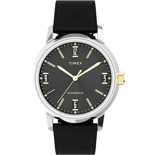 TIMEX Marlin Mechanical Automatic Watch for Man with Black Round Dial & Black Leather Strap Band Water Resistant Men's Wrist Watches - TW2W33900U9 - Image 1