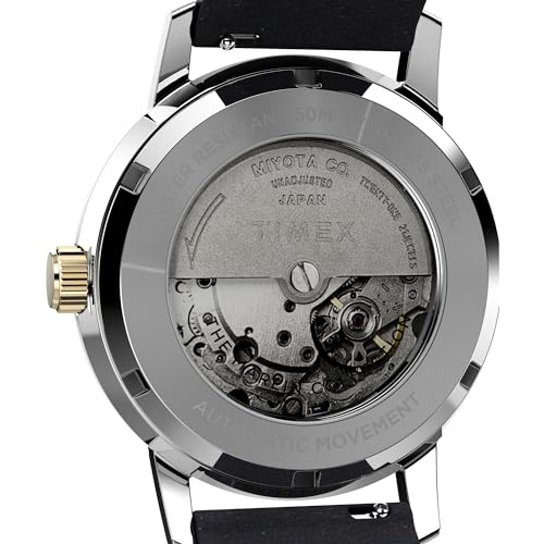 TIMEX Marlin Mechanical Automatic Watch for Man with Black Round Dial & Black Leather Strap Band Water Resistant Men's Wrist Watches - TW2W33900U9 - Image 4