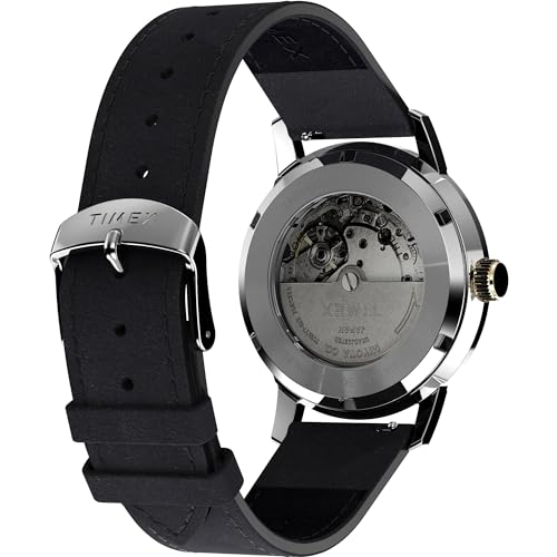 TIMEX Marlin Mechanical Automatic Watch for Man with Black Round Dial & Black Leather Strap Band Water Resistant Men's Wrist Watches - TW2W33900U9 - Image 5
