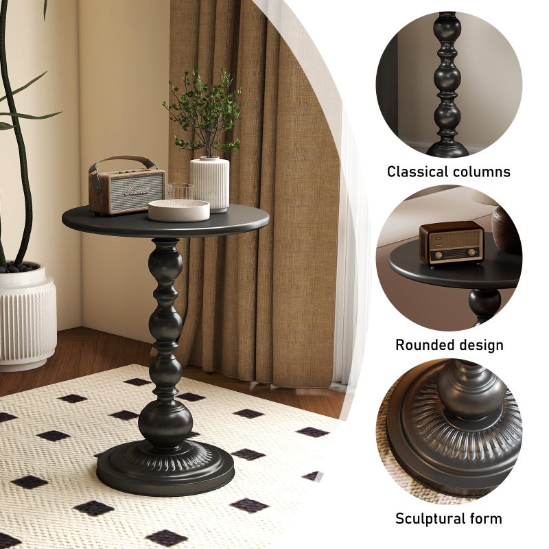 Funecy Metal Small End Table,Vintage Matte Black Round Side Table Nightstand for Bedside or Sofa,Small Accent Pedestal Table for Living Room Corners Bedroom Patio and bar (Matte Black) - Image 3