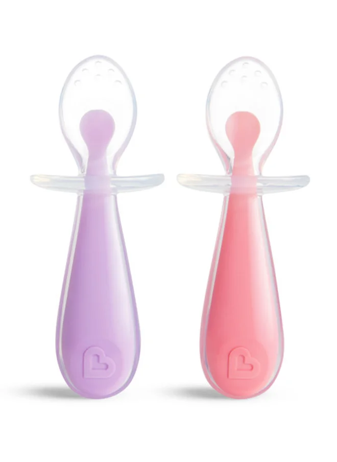 Munchkin Gentle Scoop Silicone Training Spoons For 6 Months +, 2 Spoons, Pink And Purple