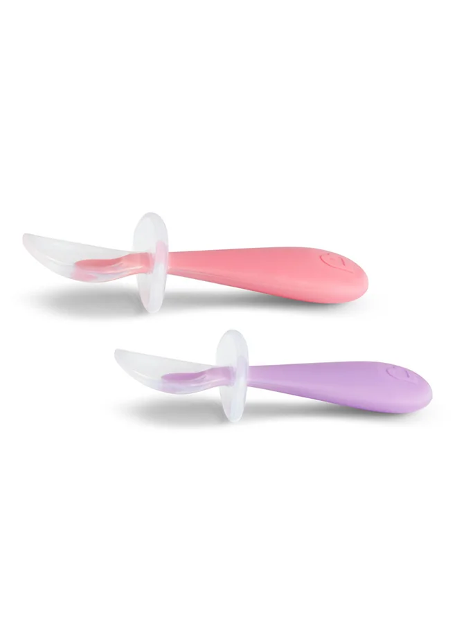 Munchkin Gentle Scoop Silicone Training Spoons For 6 Months +, 2 Spoons, Pink And Purple