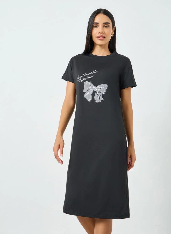 Take Two Black Printed Short Sleeve T-Shirt Dress