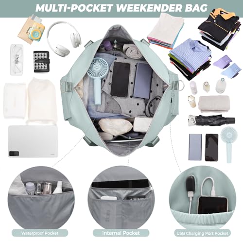 FALANKO Weekender Bags for Women,Extra large 66L Expandable Travel Duffel Bag with Shoe Compartment,Toiletry Bag,Overnight Bag with Waterproof Pocket,USB Charging,Carry On Backpack for Gym,Hospital,Beach - Image 4